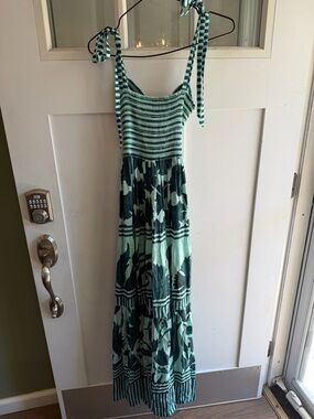 Striped Tie-Shoulder Maxi Dress in Mint & Teal